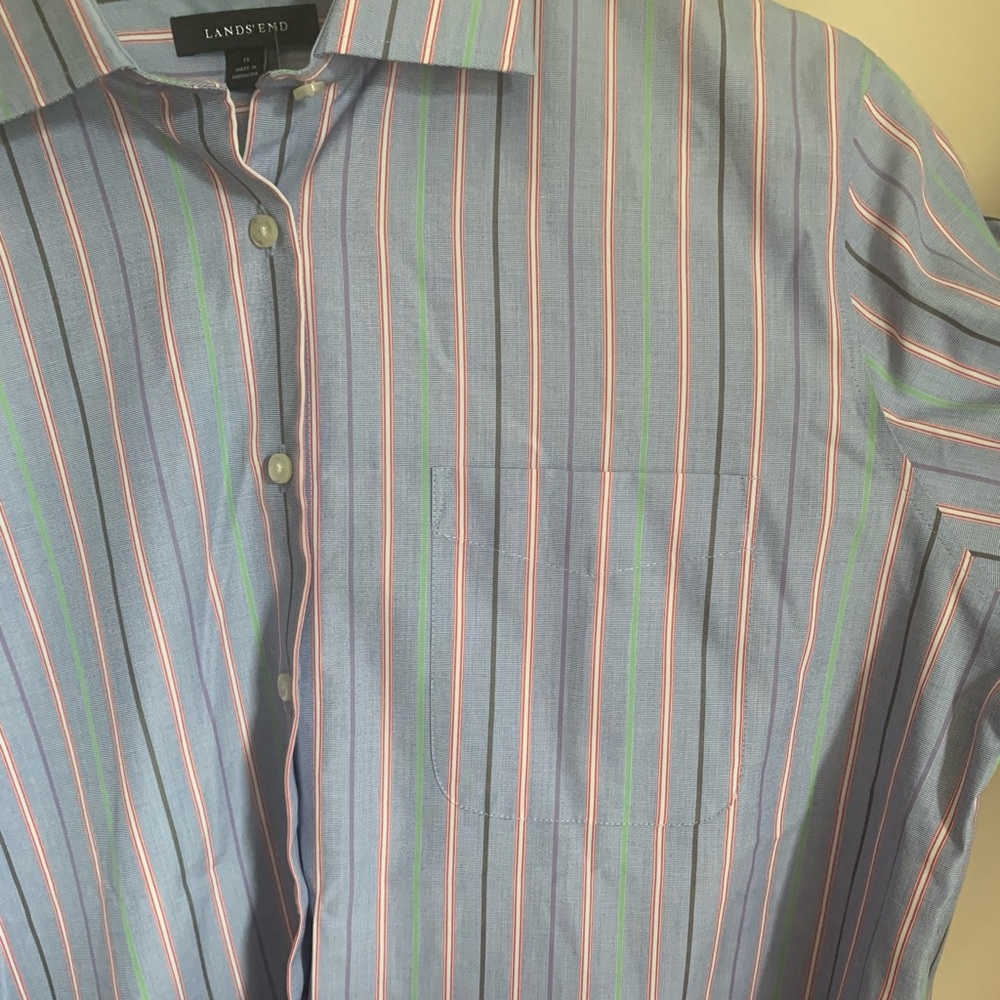 NWT Lands’ End Striped Button Down Shirt size 14 - Picture 4 of 9